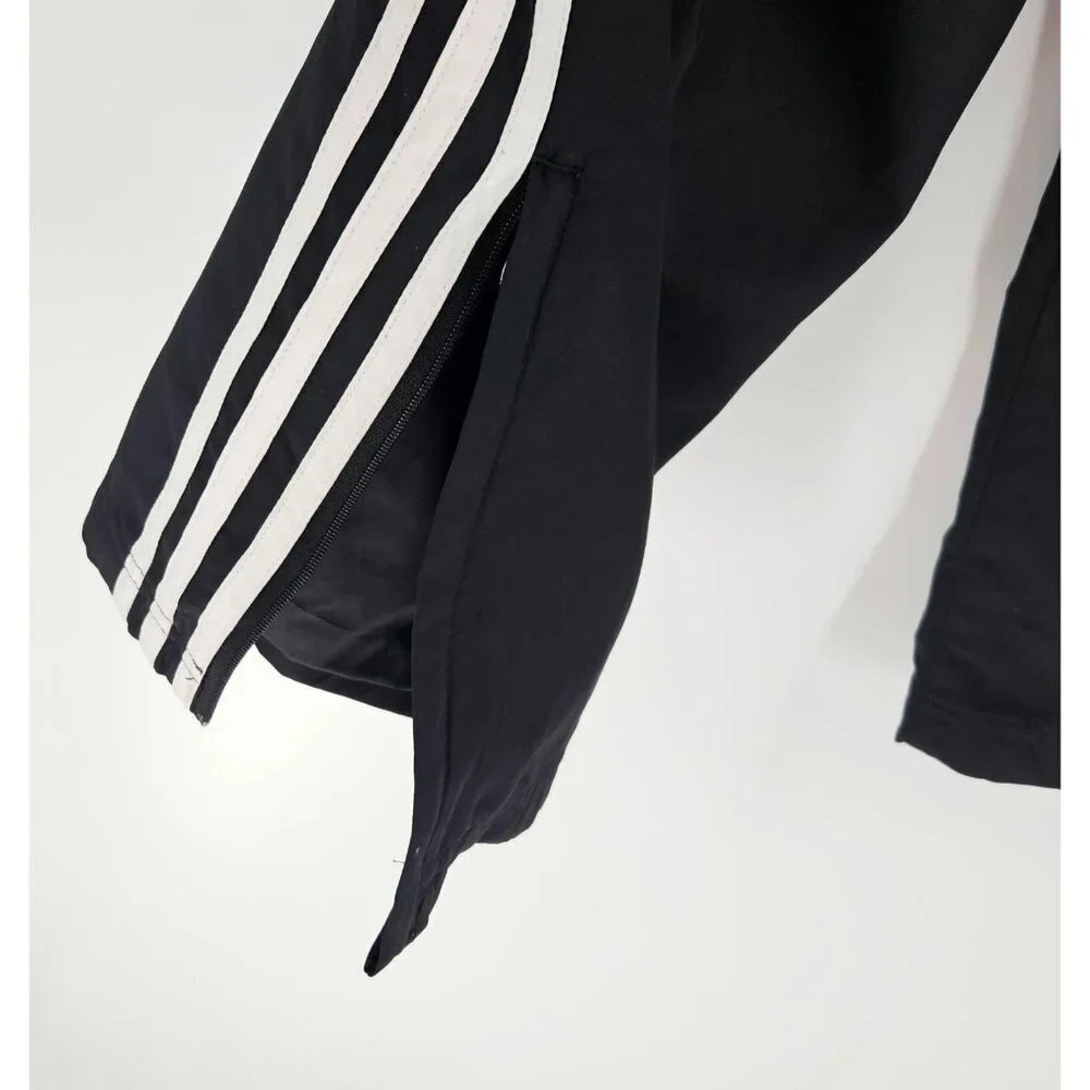 Adidas Mens Track Pants Zip Ankles Black w/White 3 Striped Polyester Sz S